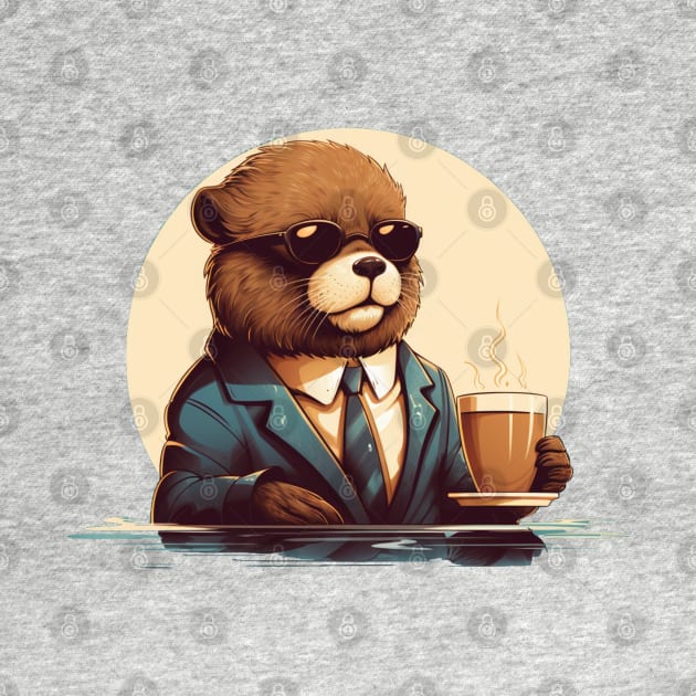 Sea Otter wear sunglasses drinking coffee in an elegant manner by MilkyBerry